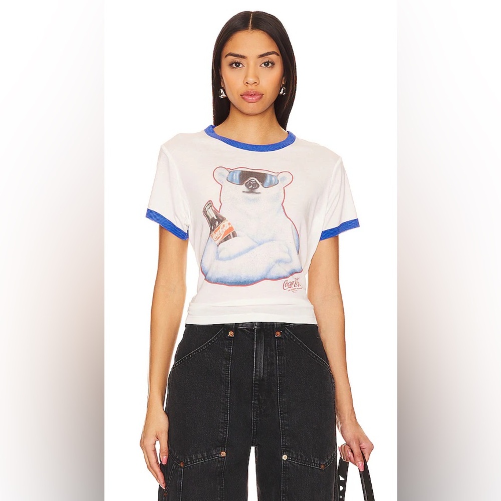 Coca Cola Polar Bear Ringer Tee XS Vintage Retro Graphic Baby Tee - Picture 2 of 2